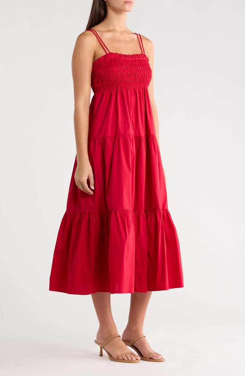 SUGARLIPS Gennie Smocked Tiered Cotton Midi Dress, Alternate, color, Red