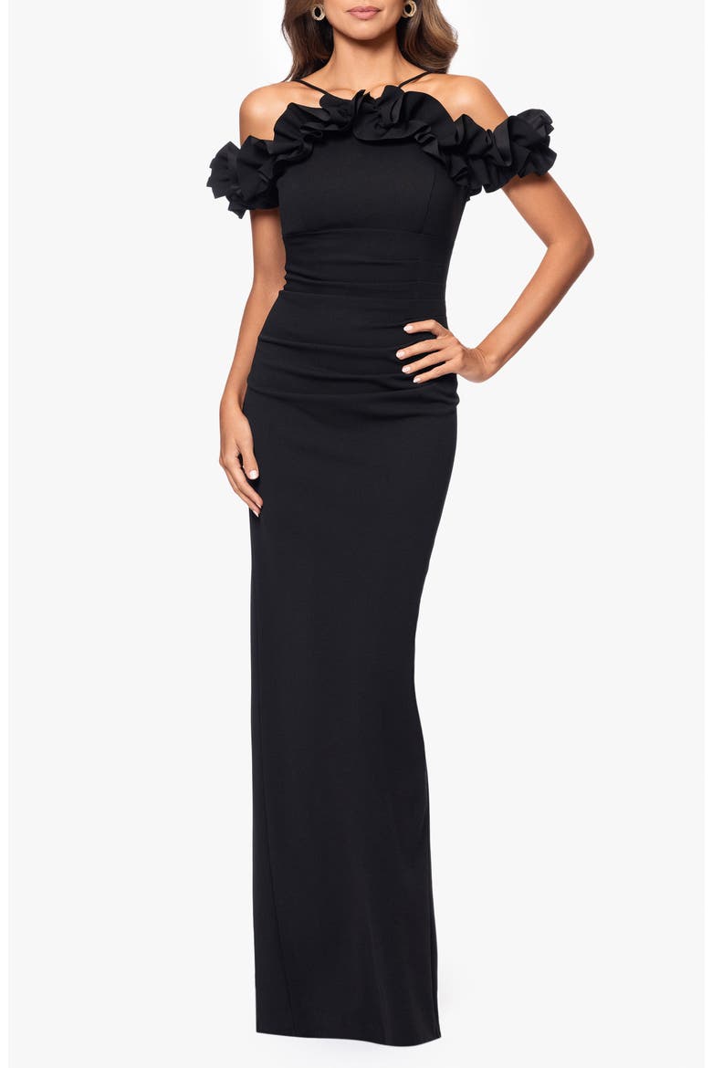 Ruffle Detail Crepw Body-Con Gown, Alternate, color, BLACK