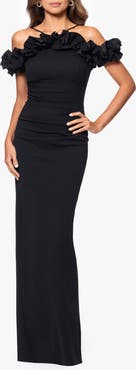 Xscape Evenings Ruffle Detail Crepw Body-Con Gown
