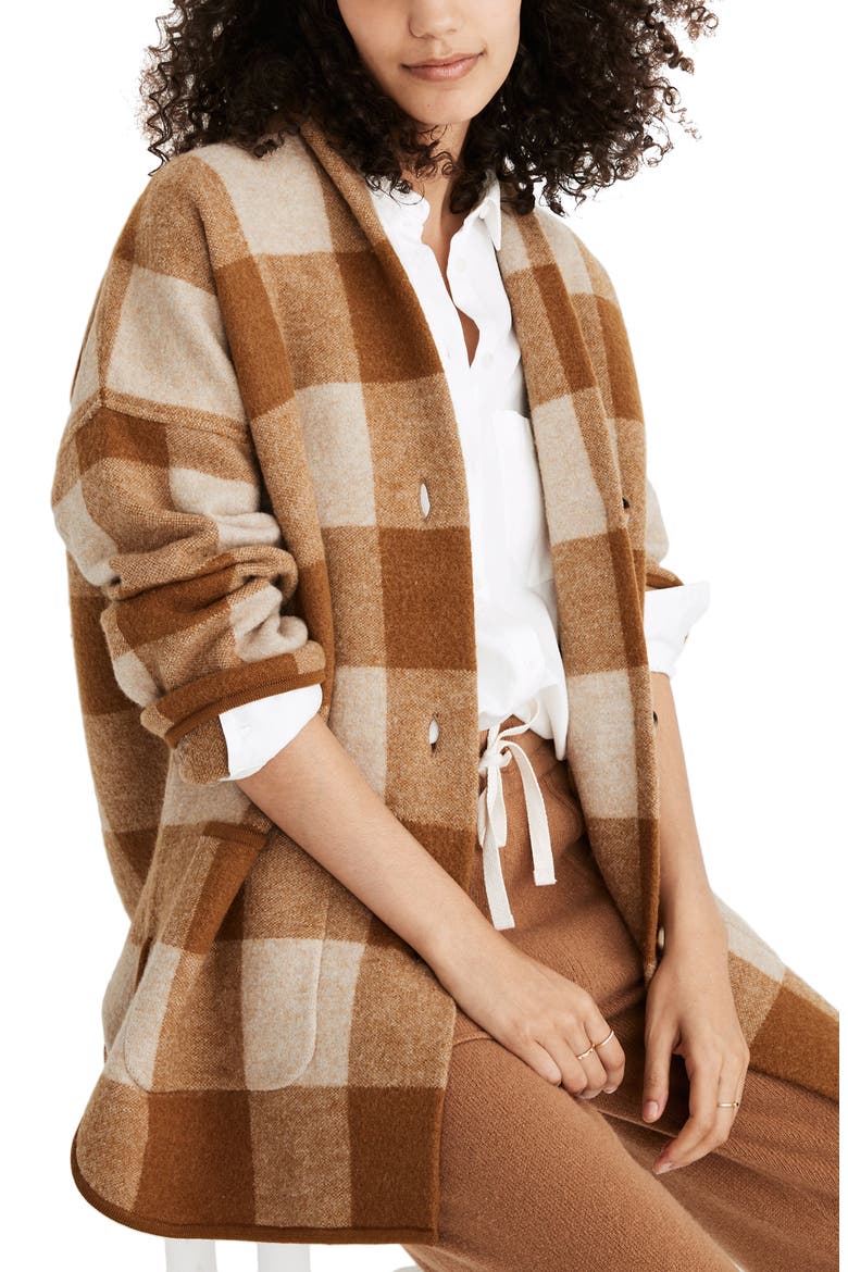 Buffalo Check Sweater Coat, Main, color, HEATHER PARCHMENT