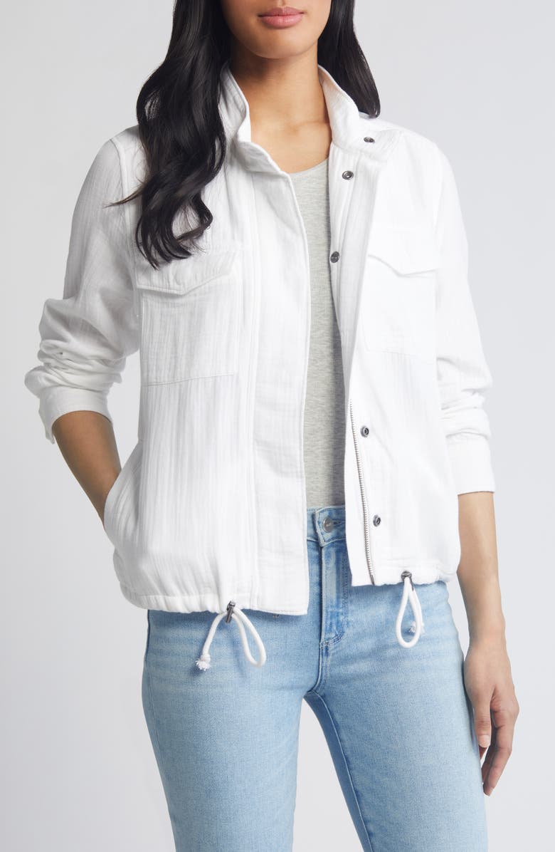 Caslon<sup>®</sup> Cotton Gauze Utility Jacket, Main, color, White