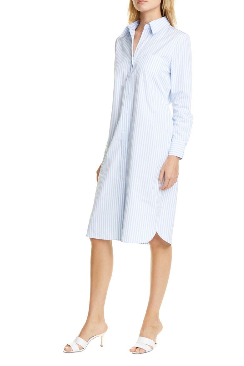 Stripe Long Sleeve Cotton Poplin Shirtdress, Main, color, BLUE / WHITE STRIPE