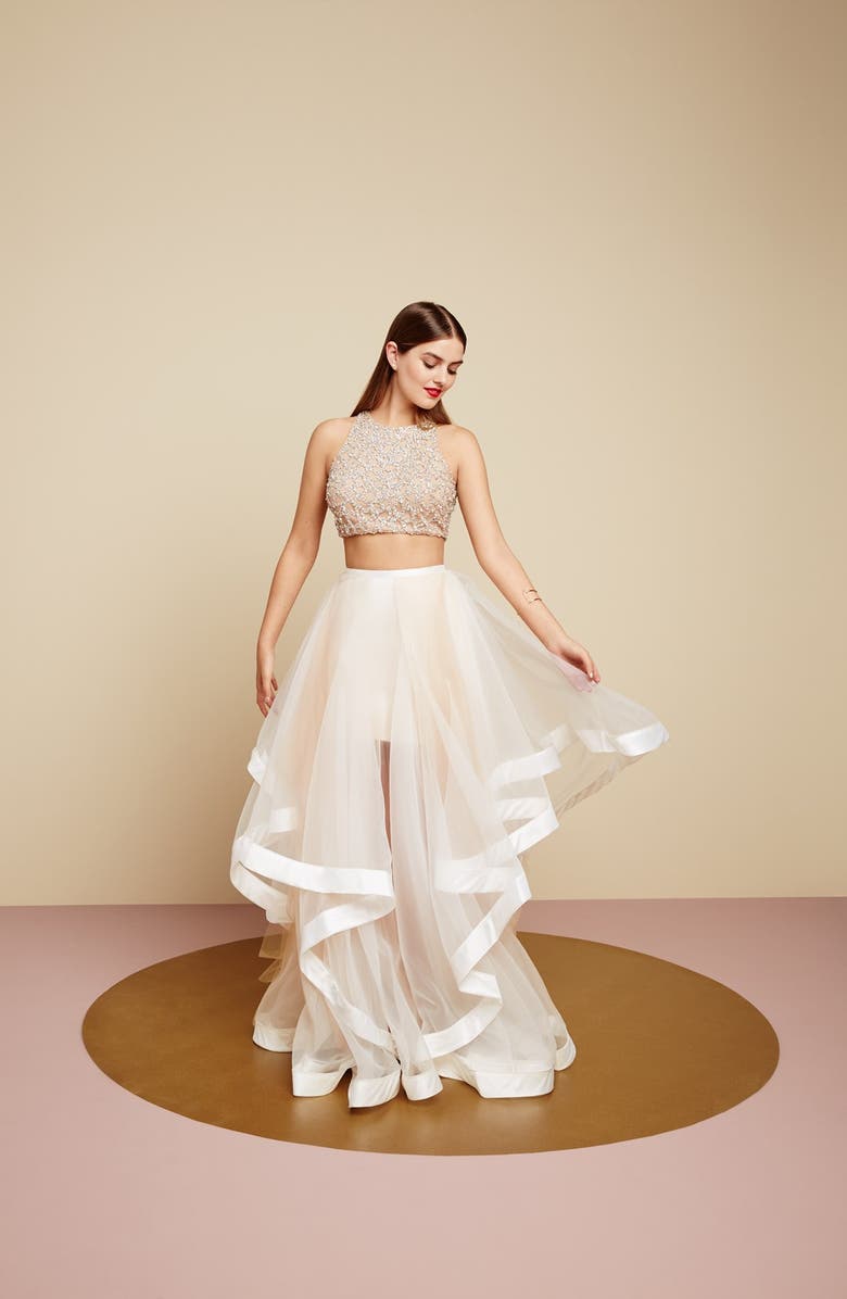 Glamour by Terani Couture Beaded Top & Organza Two-Piece Ballgown, Alternate, color,