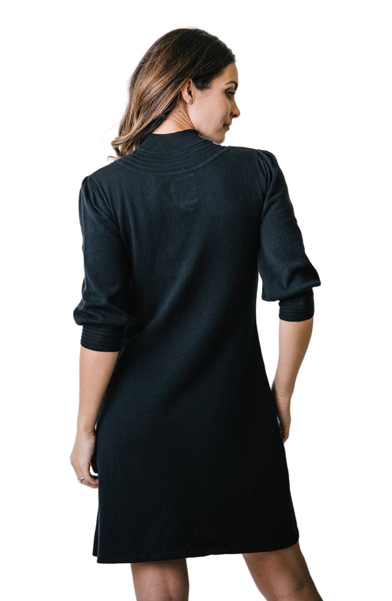Hope & Henry Women's Mock Neck Puff Sleeve Sweater Dress, Alternate, color, Black