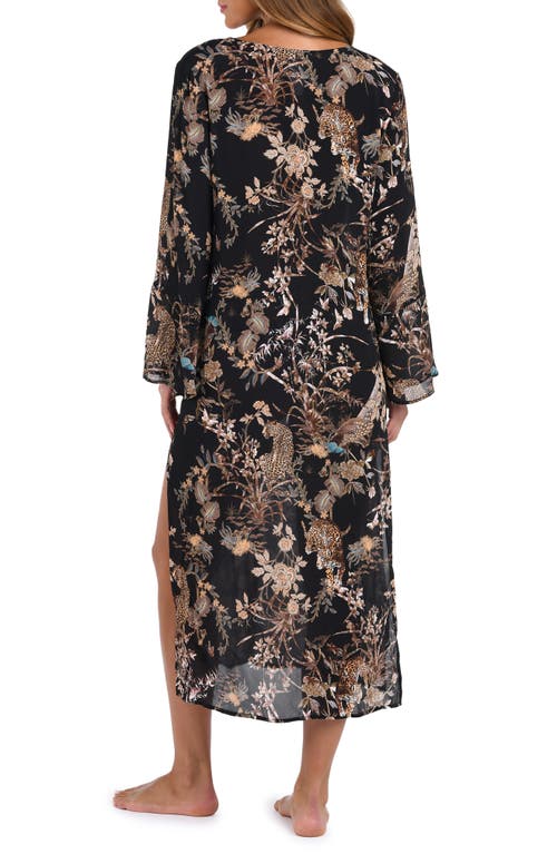 Shop L Agence L'agence Sara Jungle Long Sleeve Sheer Crepe Cover-up Dress In Black