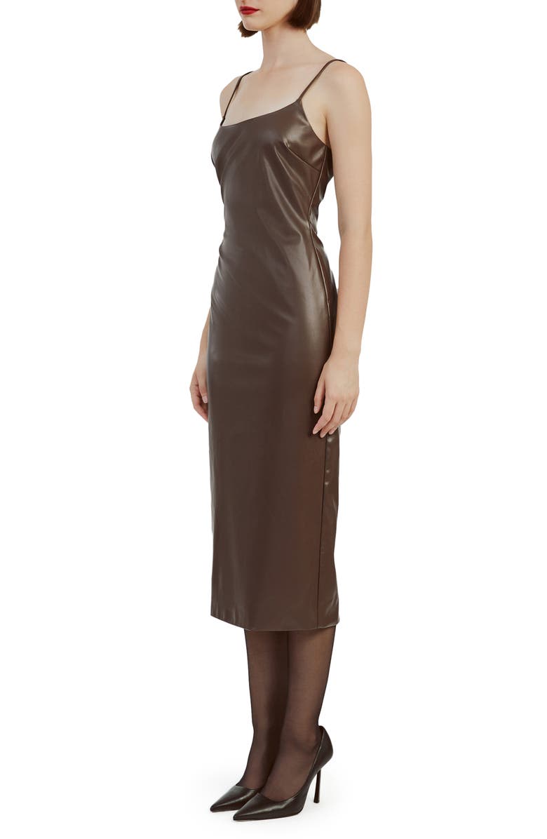Bardot Helena Faux Leather Midi Dress, Alternate, color, Chocolate