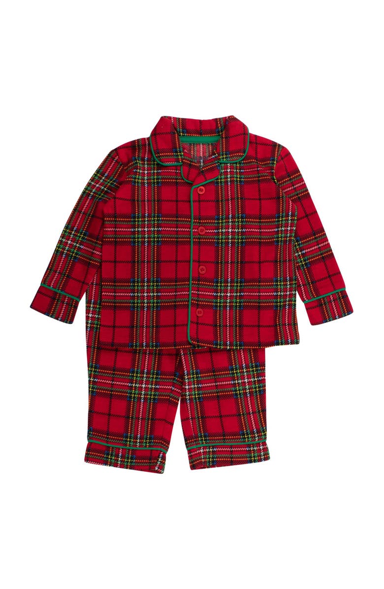 RuffleButts Gender Inclusive Button Up Pajama Set, Main, color, Red Nicholas Plaid
