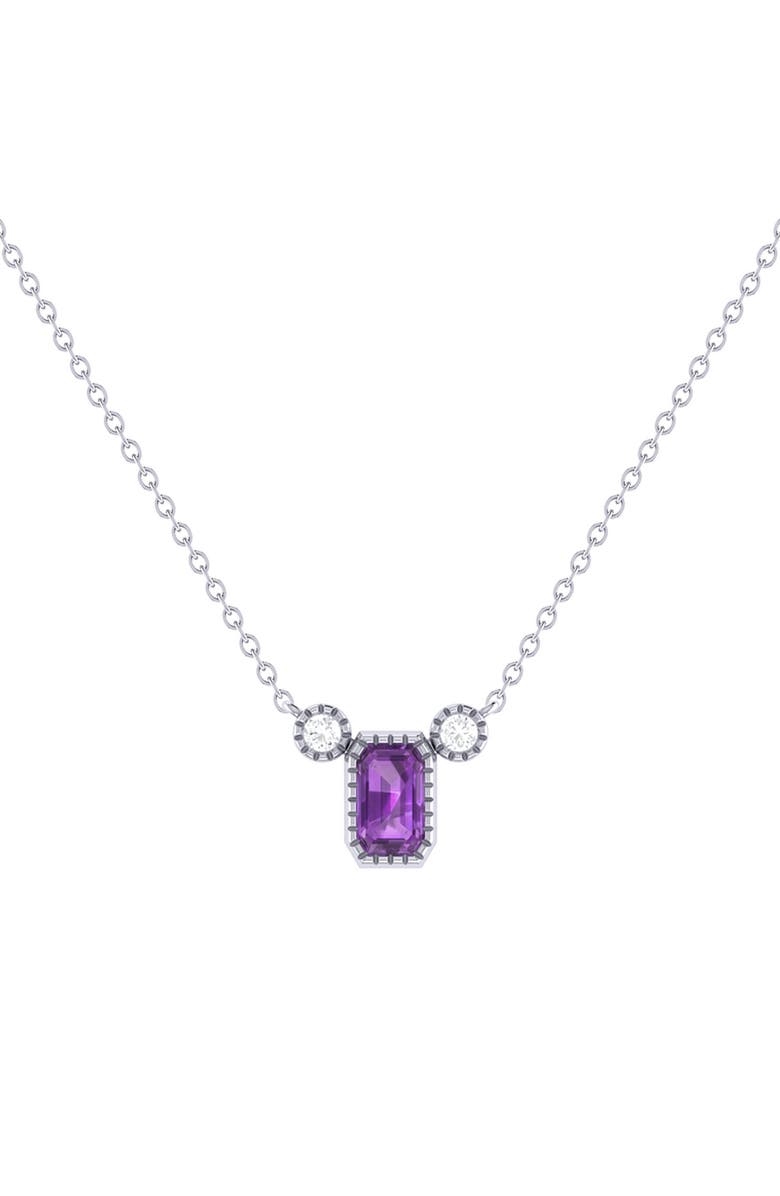 LuvMyJewelry La Vie Emerald Cut Amethyst & Diamond Pendant Necklace - 0.23ct., Main, color, 14K White Gold