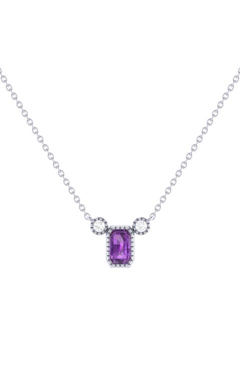La Vie Emerald Cut Amethyst & Diamond Pendant Necklace - 0.23ct.