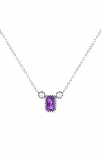 LuvMyJewelry La Vie Emerald Cut Amethyst & Diamond Pendant Necklace - 0.23ct.