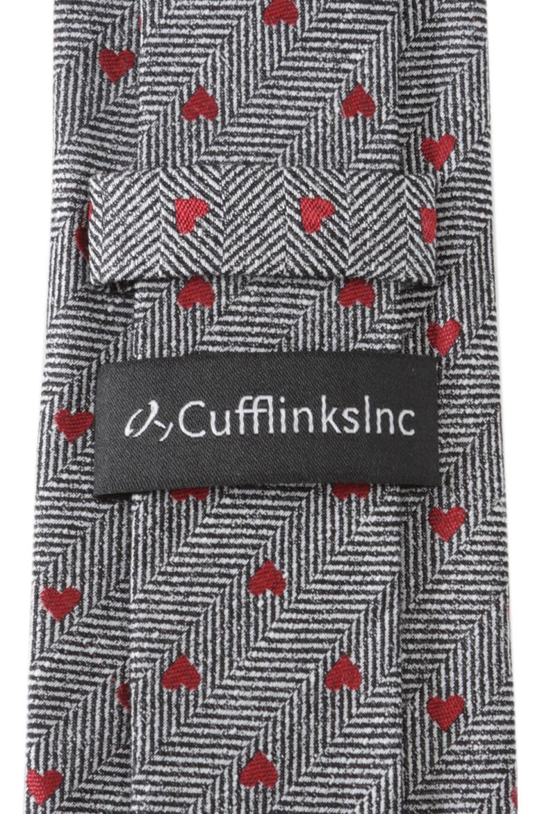 Herringbone Hearts Linen Tie, Alternate, color, BLACK
