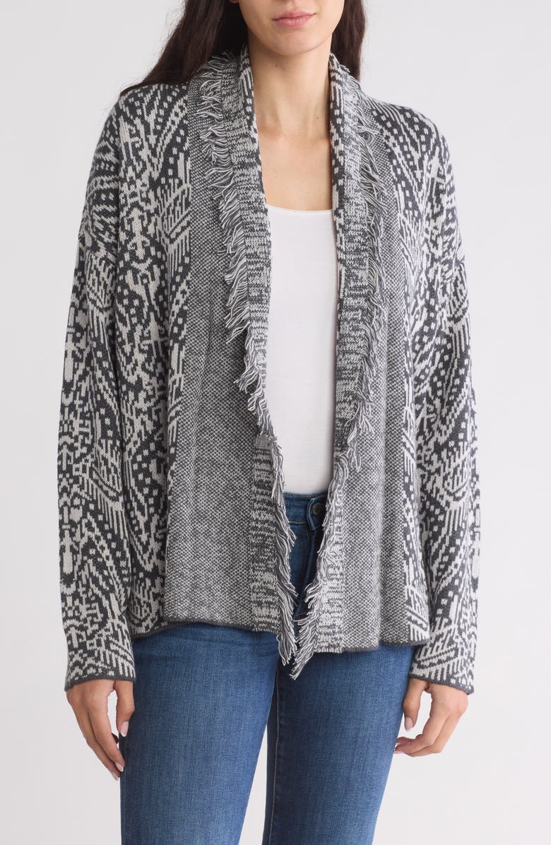 Lucky Brand Shawl Collar Open Front Jacquard Knit Cardigan, Main, color, 