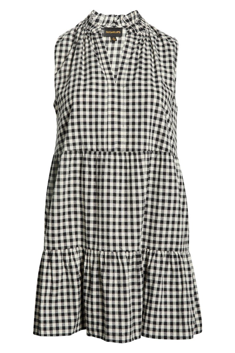 Plaid Gemmely Sleeveless Cotton Minidress, Alternate, color, BLACK-MULTI