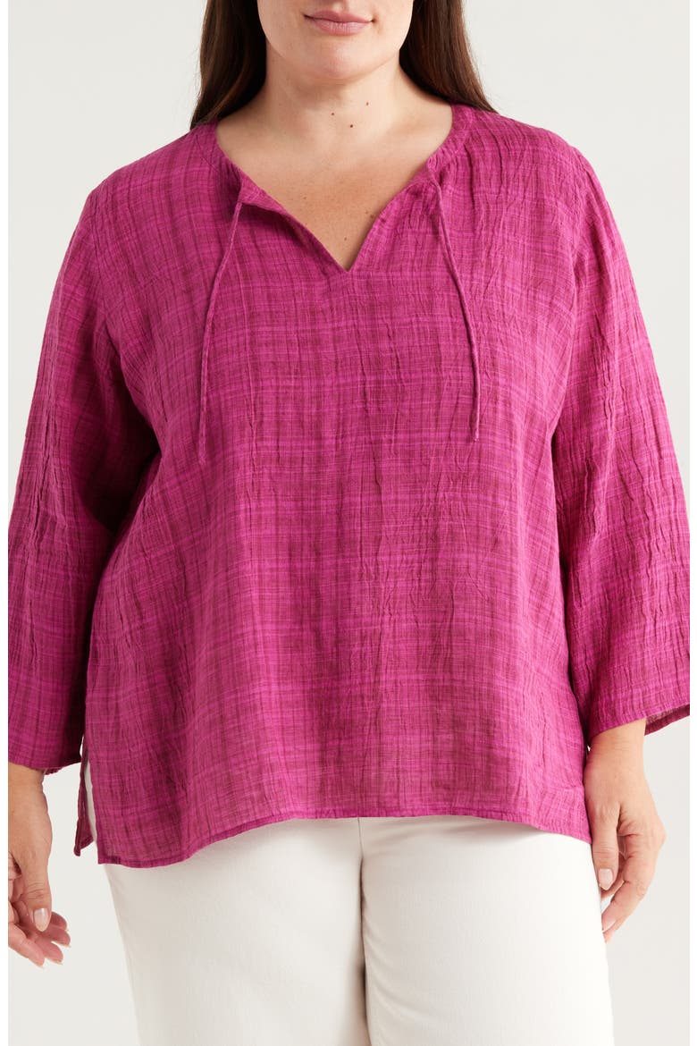 Split Neck Organic Linen Top, Main, color, SANGRIA