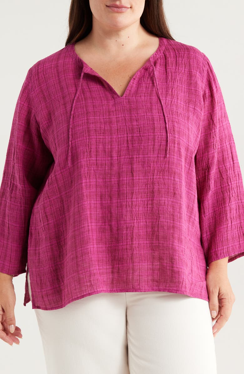 Eileen Fisher Split Neck Organic Linen Top, Main, color, 