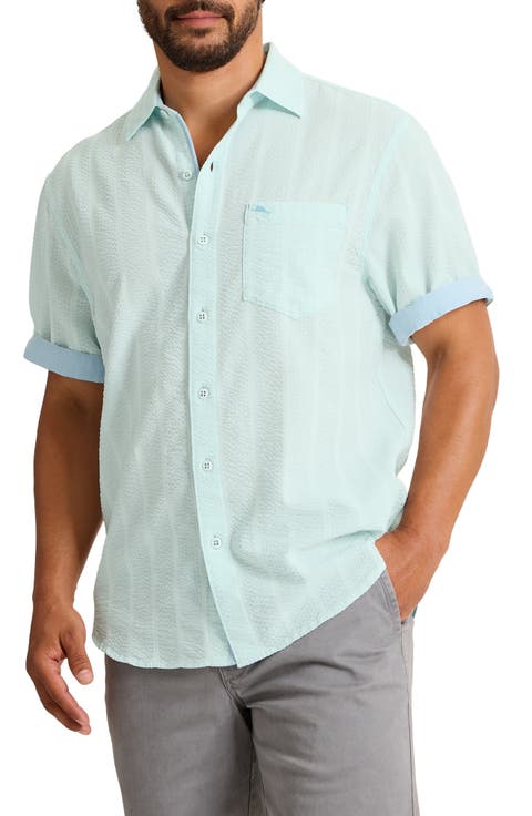 Nova Wave Short Sleeve Stretch Seersucker Button-Up Shirt (Big & Tall)