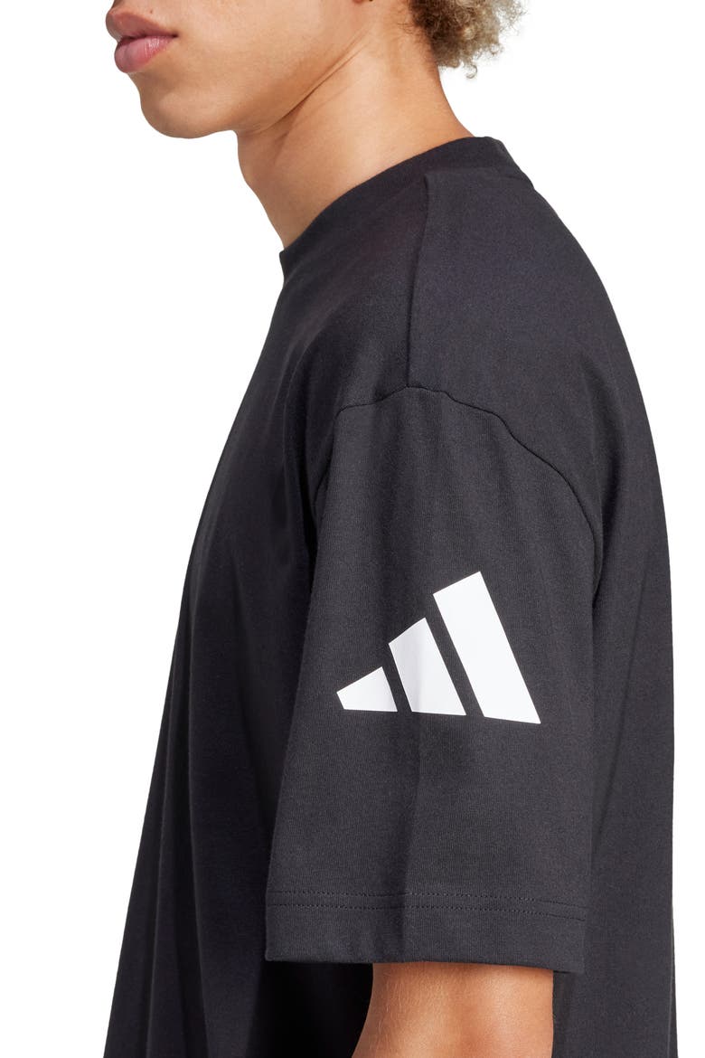 Essentials Loose 3-Bar Cotton T-Shirt, Alternate, color, BLACK/ WHITE