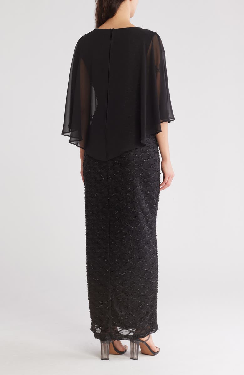 Connected Apparel Cape Sleeve Rhinestone Gown, Alternate, color, Black