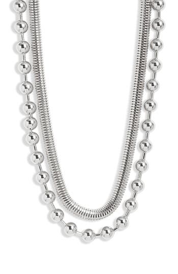 Open Edit Set Of 2 Snake & Ball Chain Necklaces In Rhodium