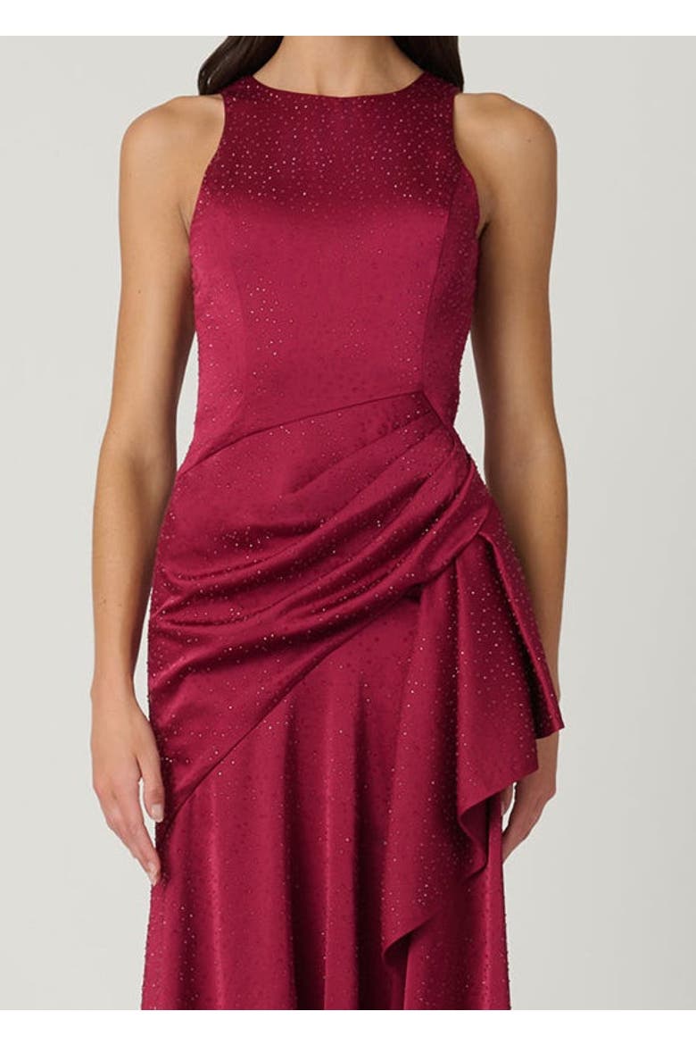 Midnight Verena Crystal Stretch Satin Dress, Alternate, color, Wine