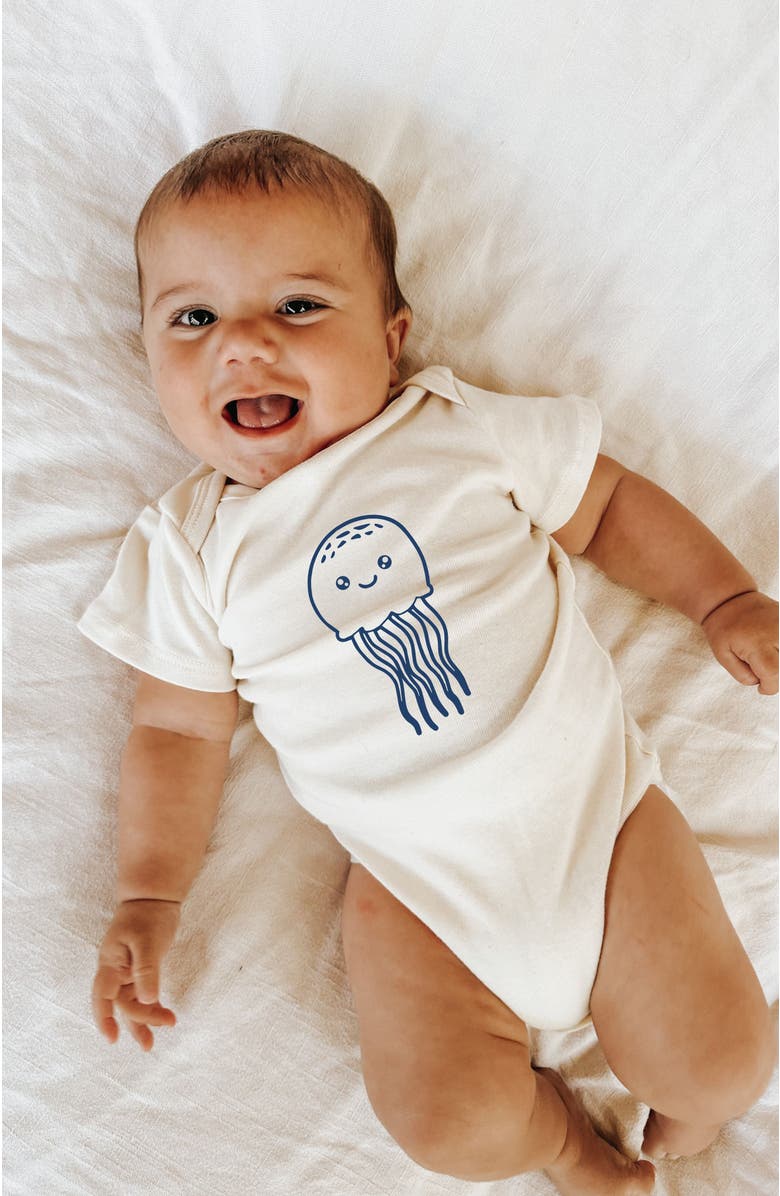 Tenth & Pine Jellyfish Organic Cotton Baby Bodysuit, Alternate, color, Natural With Nautical Blue
