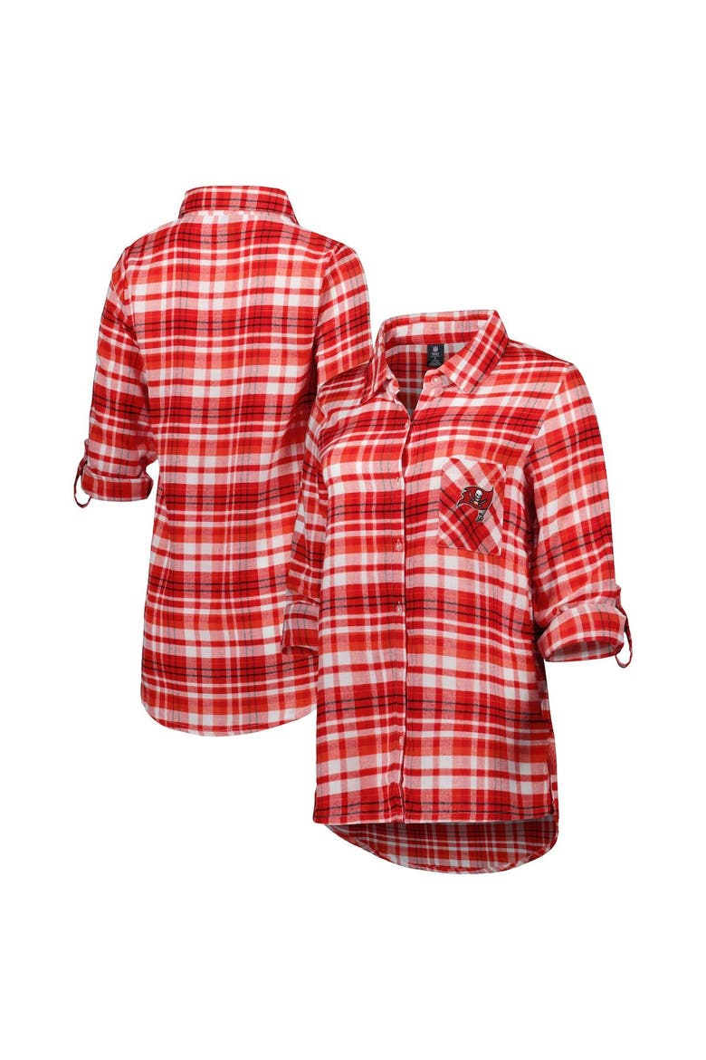 Women's Concepts Sport Red Tampa Bay Buccaneers Mainstay Plaid Full-Button Long Sleeve Nightshirt, Alternate, color, Red