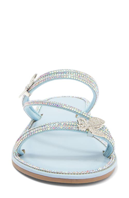 Top Guy Shoes Paz Crystal Butterfly Slide Sandal In Blue Pu