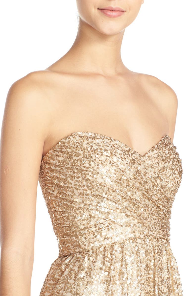 Amsale 'London' Sequin Tulle Strapless Column Gown, Alternate, color,