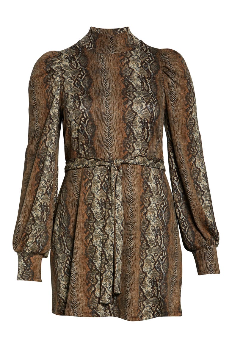 Mock Neck Long Sleeve Minidress, Alternate, color, TAN TAUPE SNAKESKIN