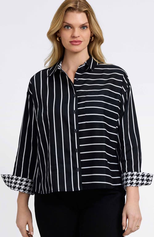 Foxcroft Marina Stripe Cotton Button-up Shirt In Black