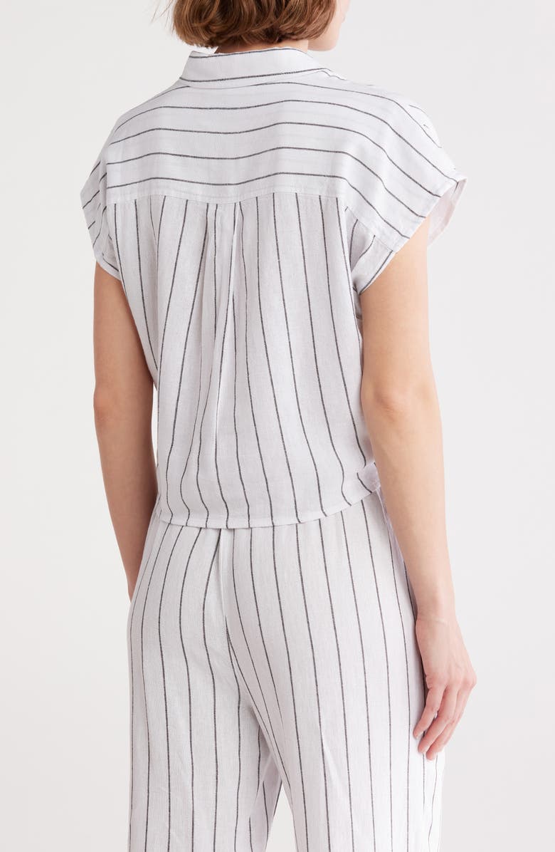 Ellen Tracy Tie Hem Button Front Top, Alternate, color, White/ Black Pinstripe