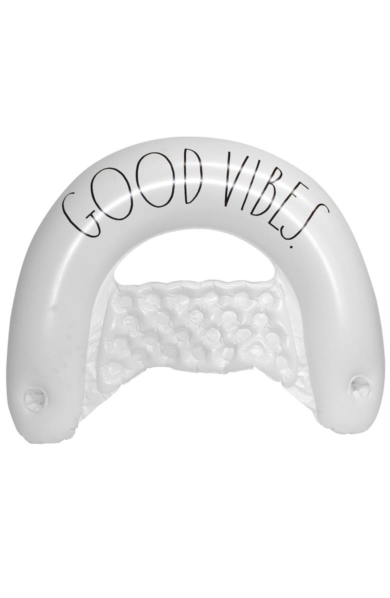 Rae Dunn Good Vibes Chair Lounger 55 inch x 36 inch Water & Pool Inflatable, Main, color, White