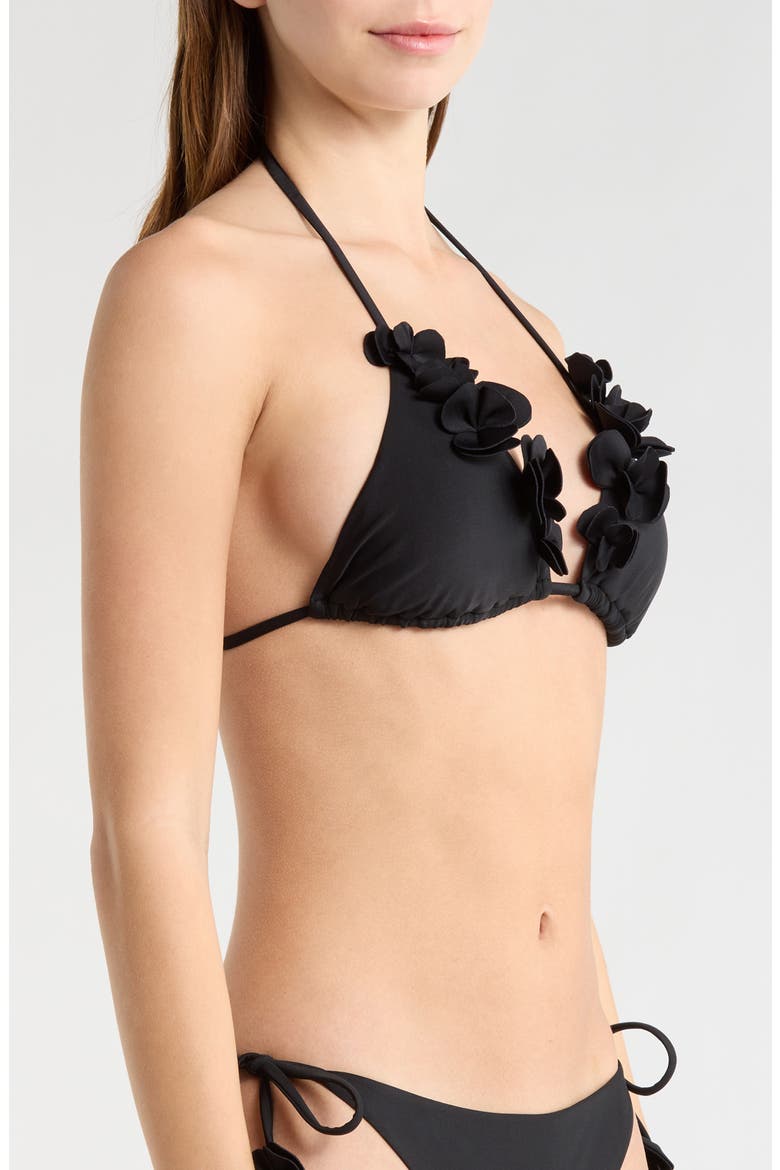 Nikoleta Floral Appliqué Triangle Bikini Top, Alternate, color, BLACK