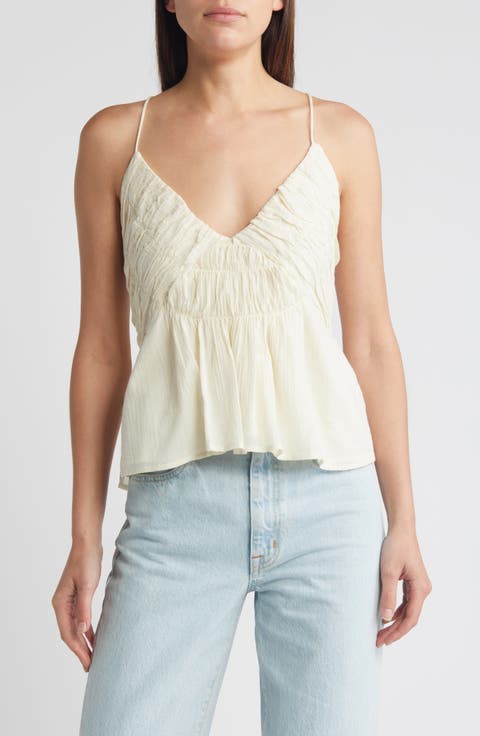 Shirred Cotton Gauze Peplum Top