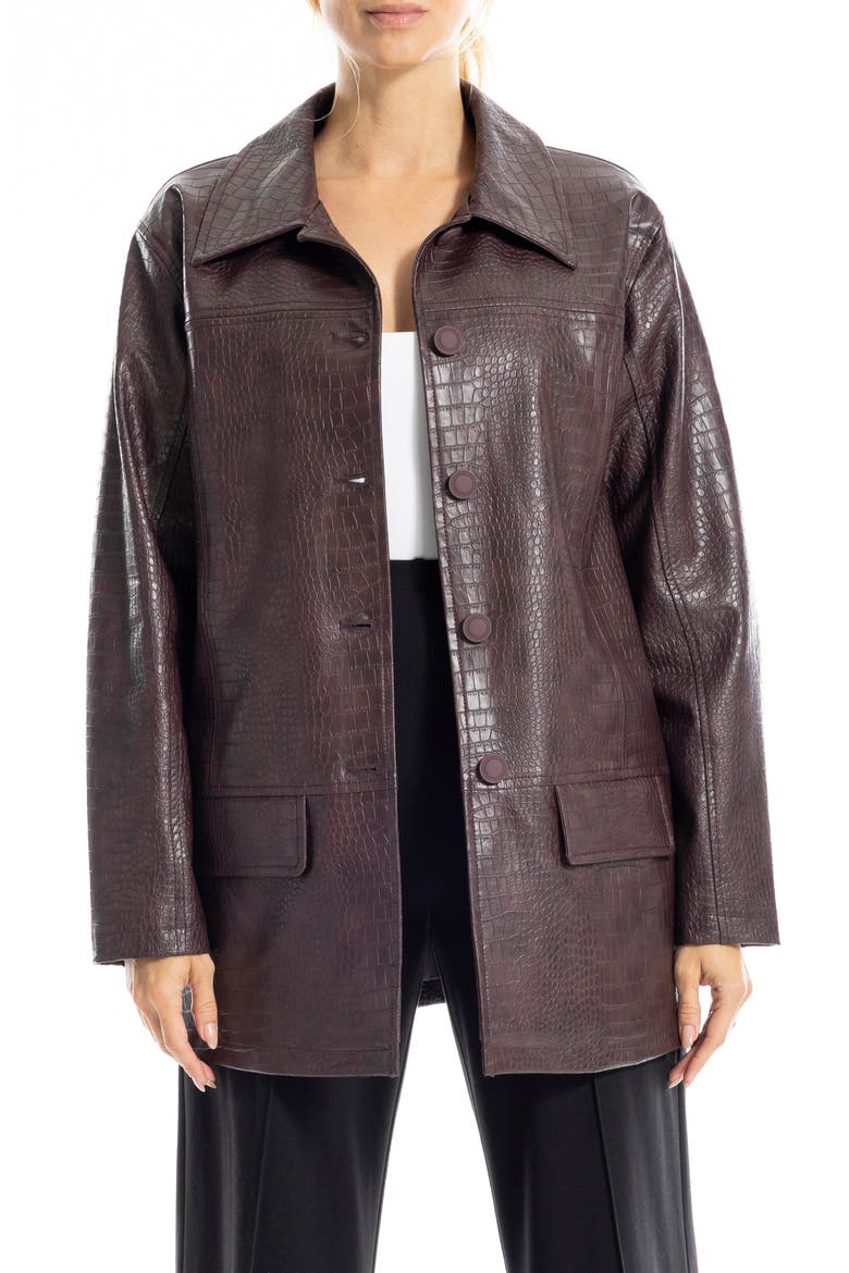 Oversize Croc-Embossed Faux Leather Jacket, Main, color, CARBERNET