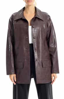 Oversize Croc-Embossed Faux Leather Jacket