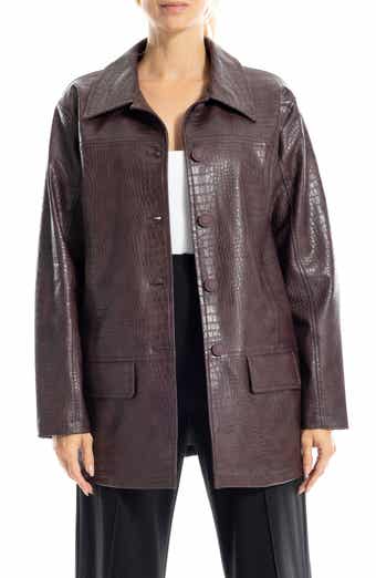 Oversize Croc-Embossed Faux Leather Jacket