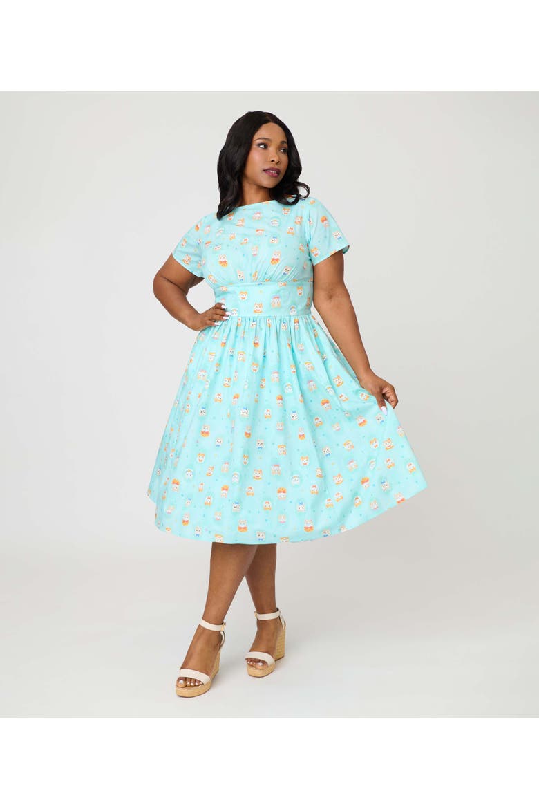 Plus Size Smocked Back Swing Dress, Main, color, Blue w/ Cat Print