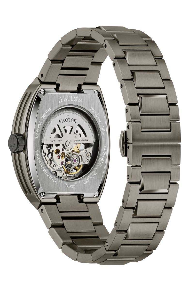 BULOVA Maquina Gunmetal Skeleton Dial Automatic Bracelet Watch, 40mm, Alternate, color, 