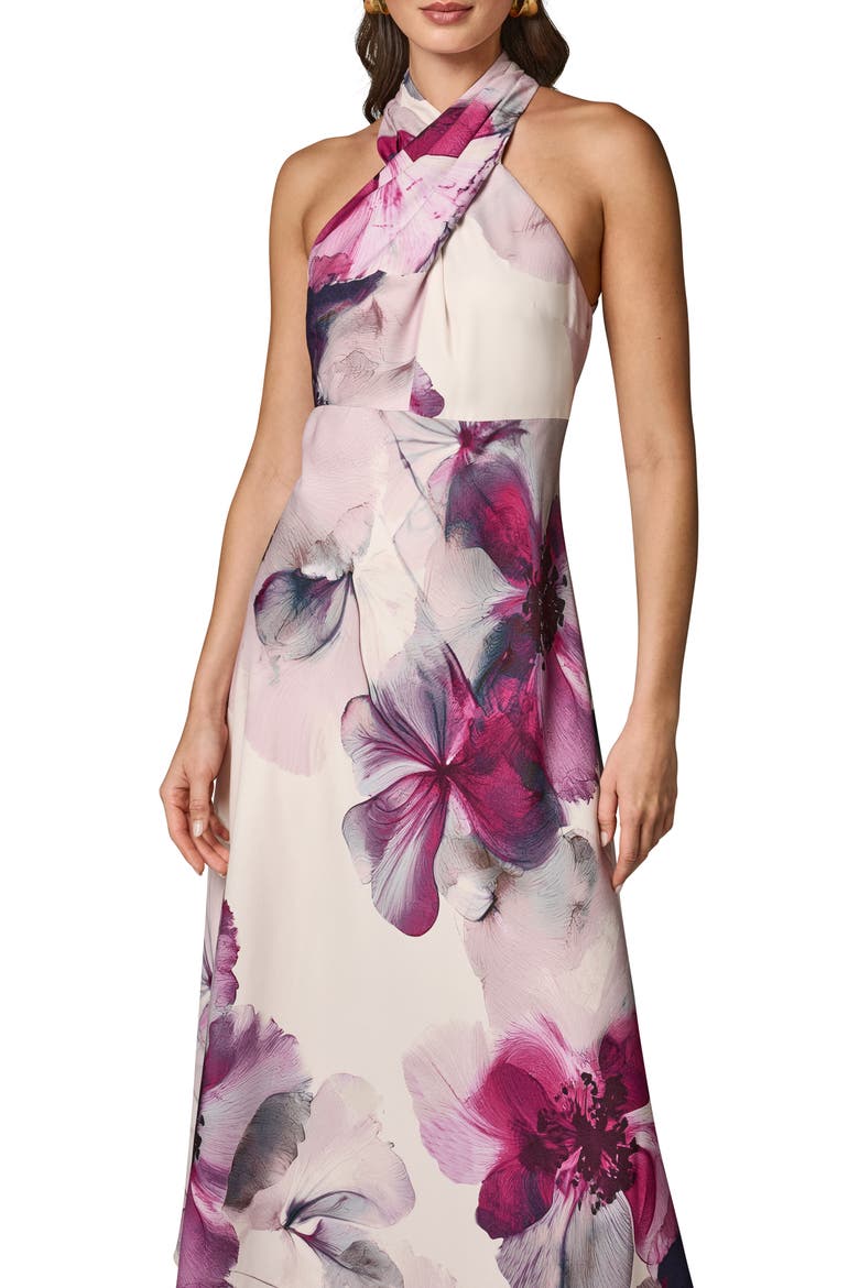 Floral Halter Midi Dress, Alternate, color, SANGRIA MULTI