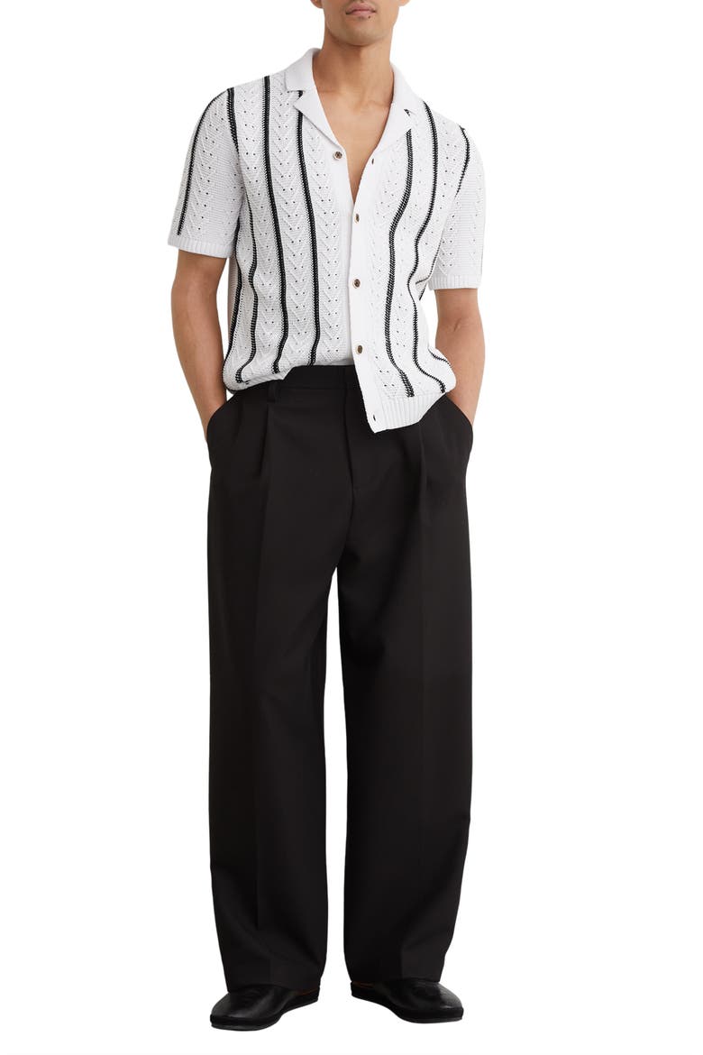 Ellingham Textured Stripe Camp Collar Cardigan, Alternate, color, WHITE/ NAVY