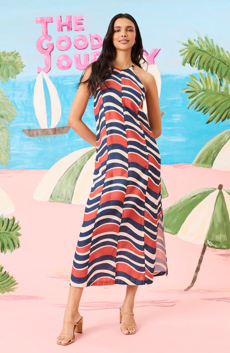 The Good Journey Paneled Maxi Dress, Alternate, color, Navy/ Ivory