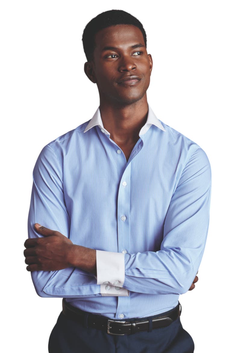 Cutaway Collar Non-Iron Bengal Stripe Winchester Shirt, Main, color, Sky Blue