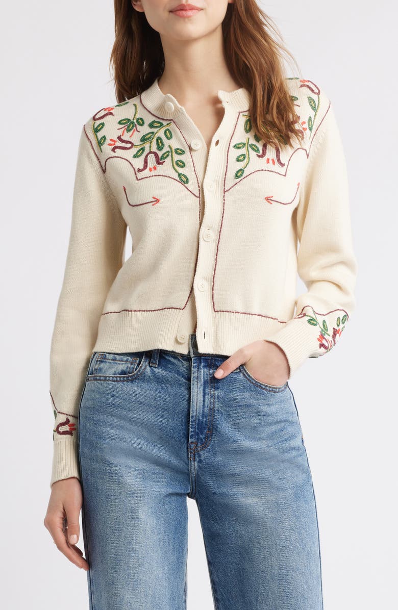 THE GREAT. The Western Beaded Cotton Cardigan, Main, color, 