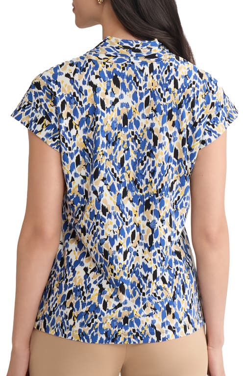 Kasper Abstract Print Short Sleeve Knit Top In Blue