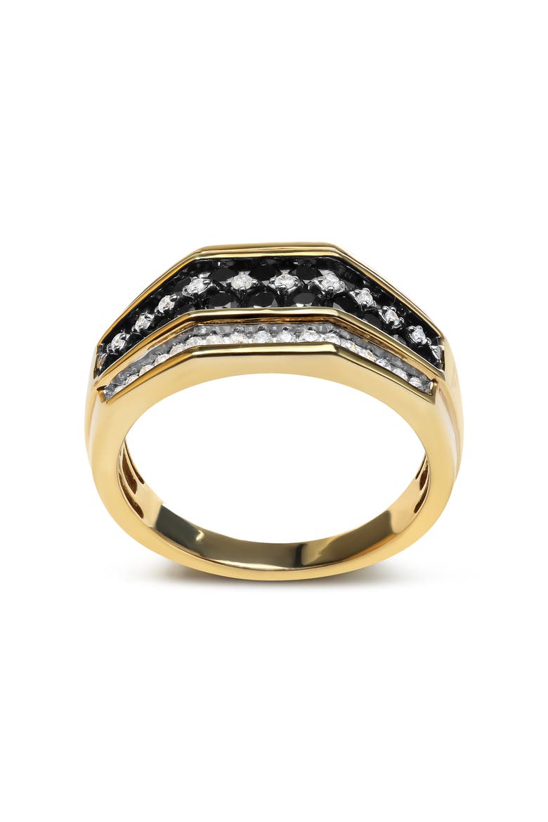 Men's Yellow Gold Plated Silver 1 1/2 Ctw White and Black Diamond Cluster Ring, Alternate, color, Yellow Gold over Silver