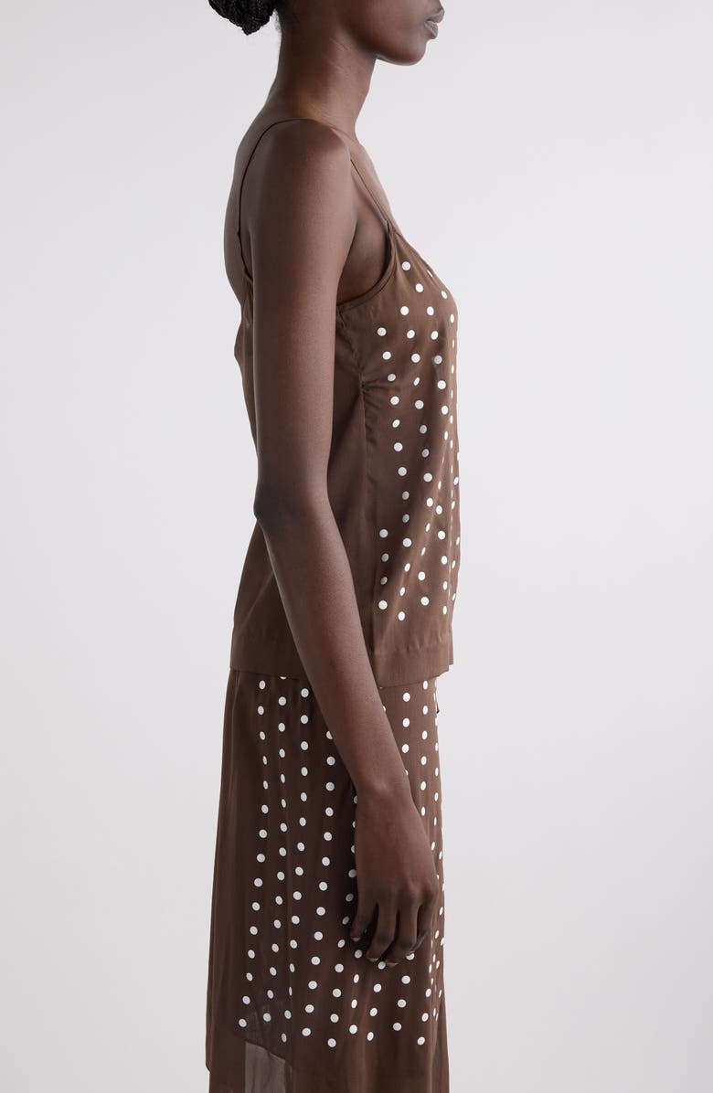 Dries Van Noten Calipso Polka Dot Stretch Silk Camisole, Alternate, color, Brown