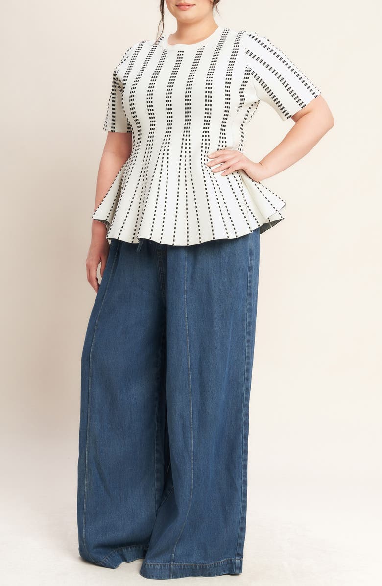 FLYING TOMATO Peplum Sweater Top, Alternate, color, White/ Black