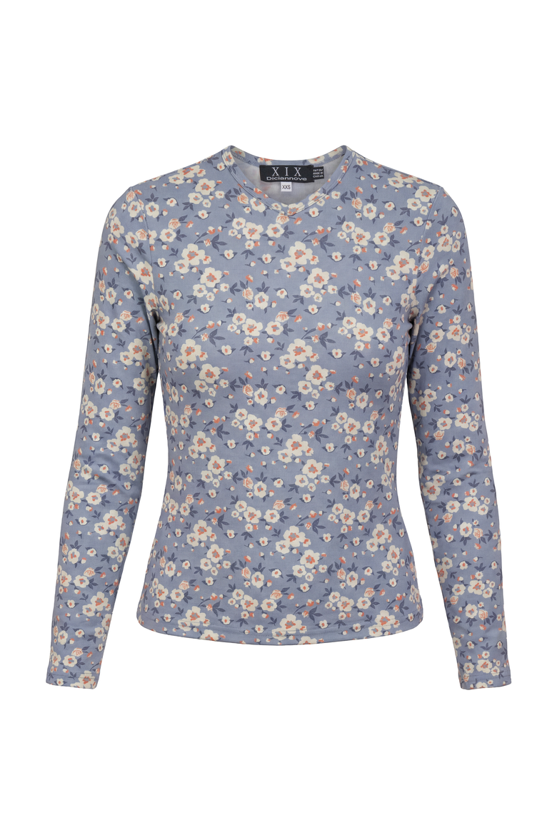 Printed Paisley V-Neck Long Sleeve Tee Top, Alternate, color, Light Denim/Cream