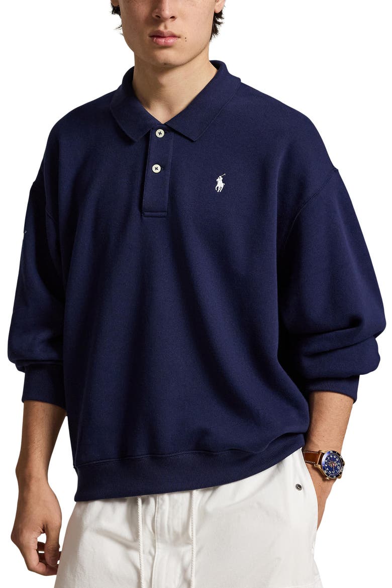 US Open Arctic Fleece Long Sleeve Polo, Main, color, NAVY